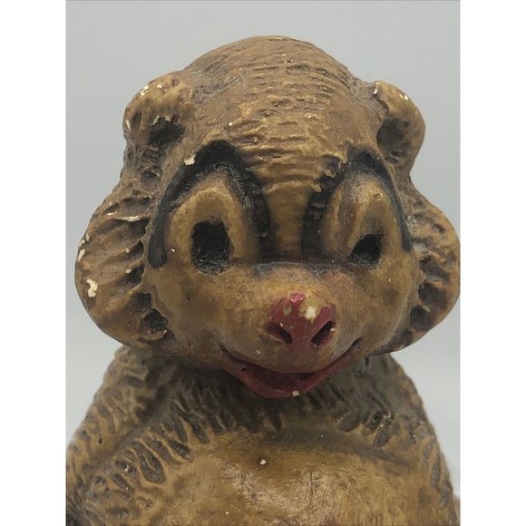 Figurine Panda Bear Ceramic? Red Navel & Nose 2" Reclined Pose Smile Unique - Picture 11 of 12